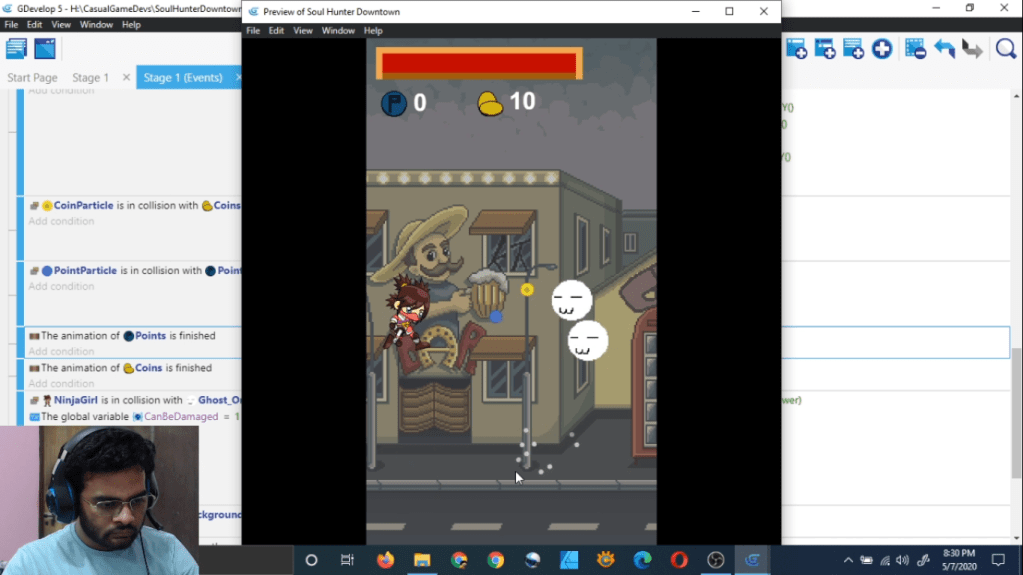 Gdevelop Casual Game Development Stream Part 9 [Particle Scatter Effect When Destroying&nbsp;Enemies]