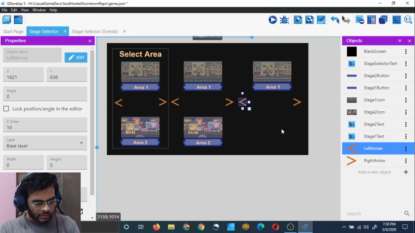 Gdevelop Casual Game Development Stream Part 11 [Create Scrolling System In Area Selector Menu]