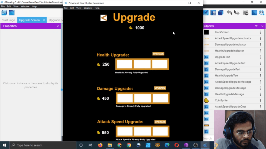 Gdevelop Casual Game Development Stream Part 16 [Programming Upgrade System And Some Basic&nbsp;Testing]