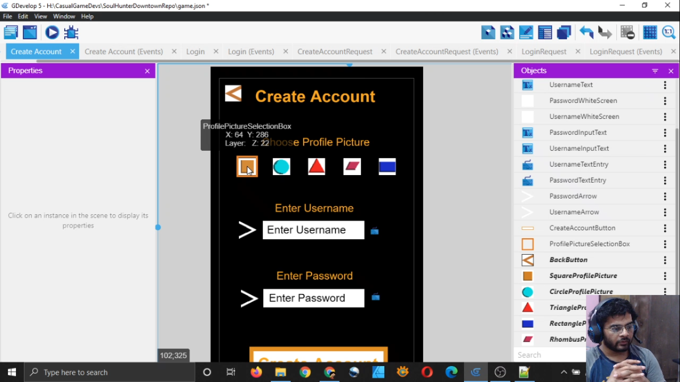Gdevelop Casual Game Development Stream Part 38 [Design Account Creation Scene]