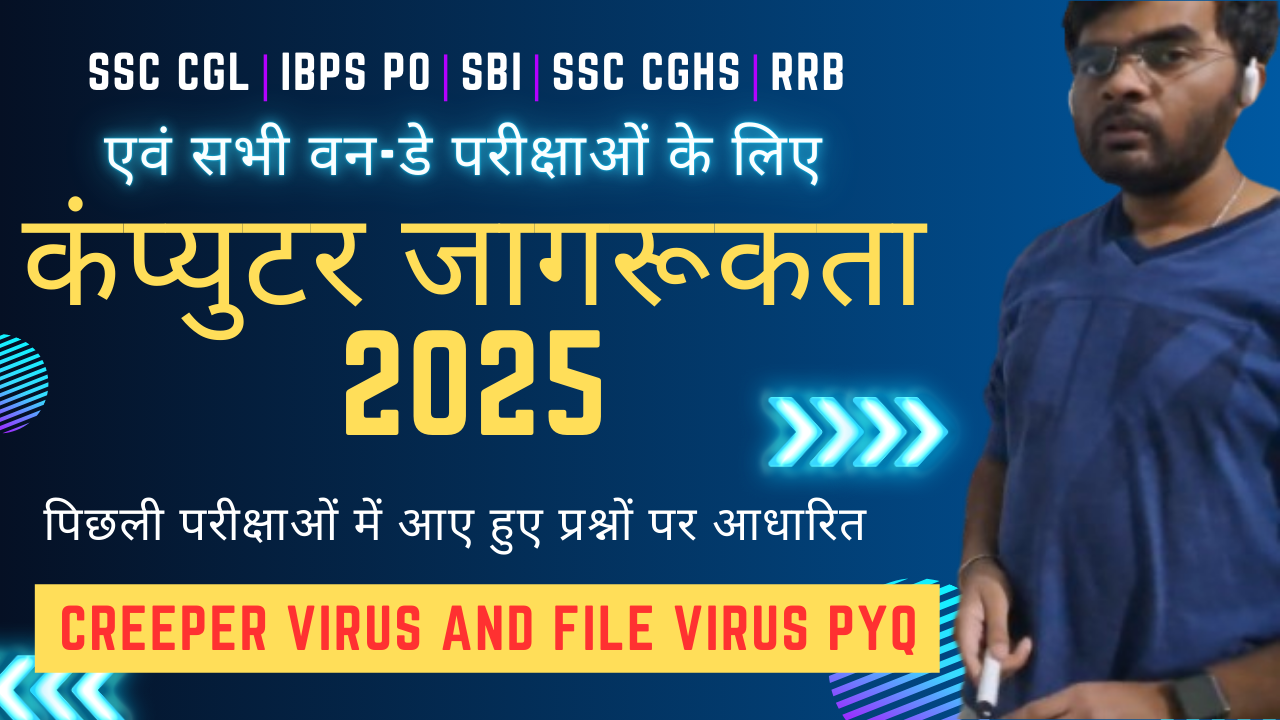 Computer Awareness – Computer Security PYQ on Creeper Virus and File Virus | Hindi